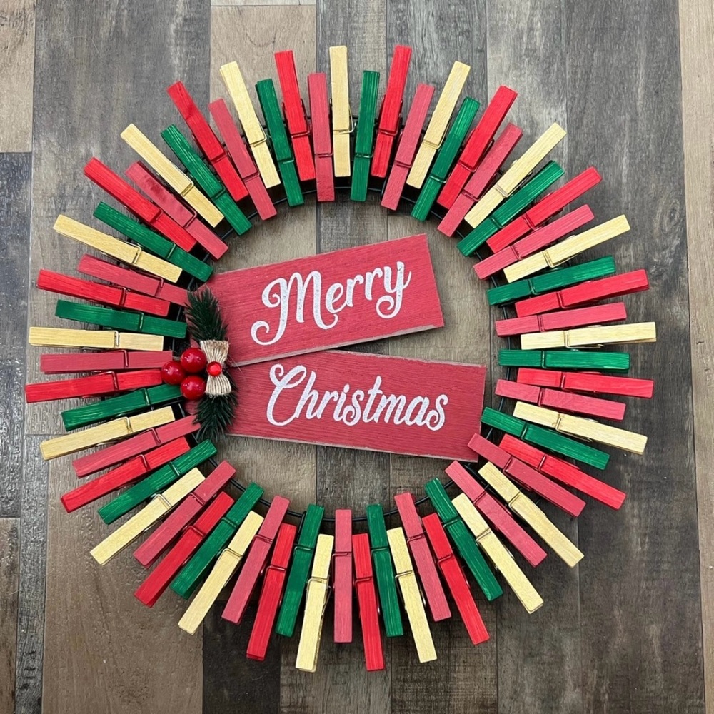 Holiday Clothespin Wreath 12”